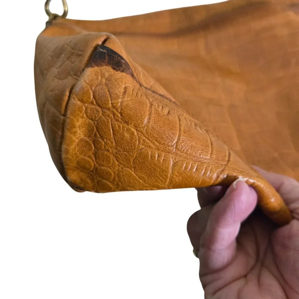 Margot New York Mickey Collection Brown Croc Embossed Hobo Bag Genuine Leather